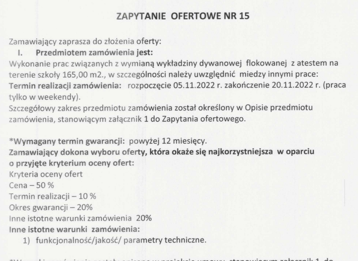 zapytanie ofertowe nr 15